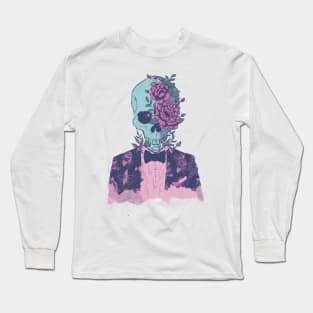 Pink/Blue Floral Skull Man Edit Long Sleeve T-Shirt